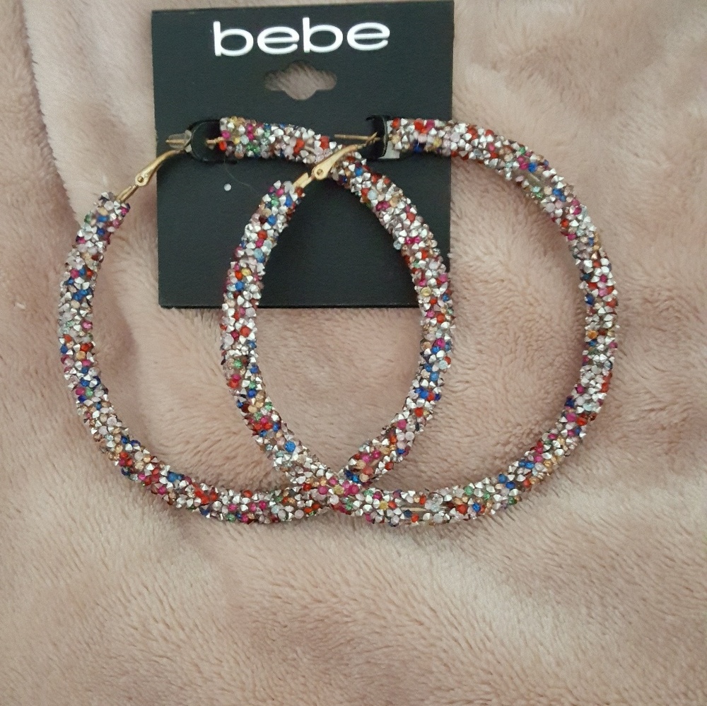 Multi color crystal large  hoop earrings by bebe - Picture 5 of 5